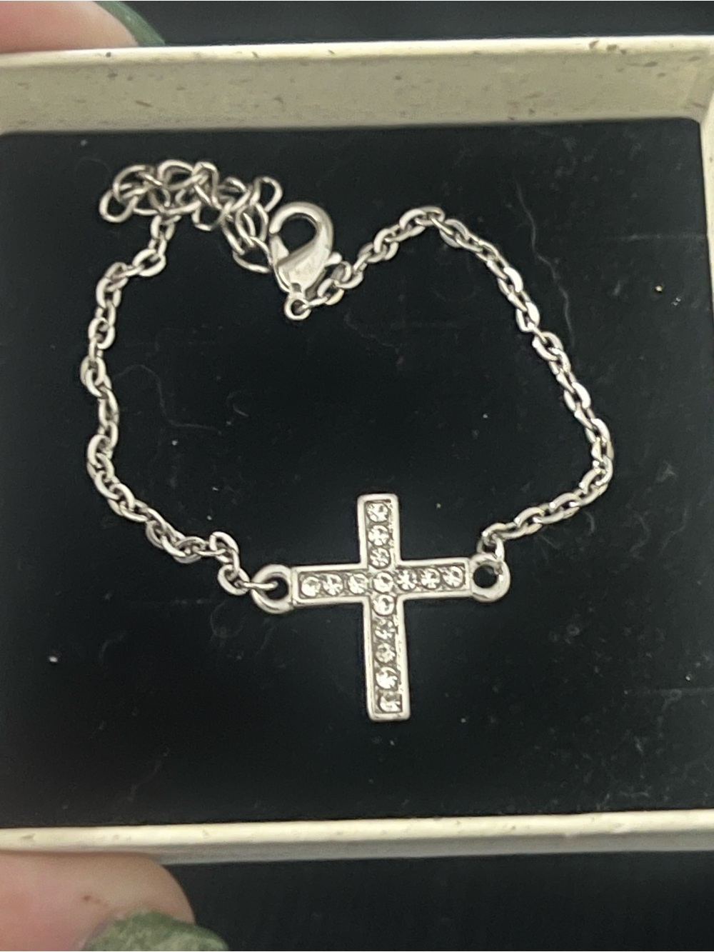 Silver Cross Bracelet with Clear Crystals - Women's Jewelry adjustable
